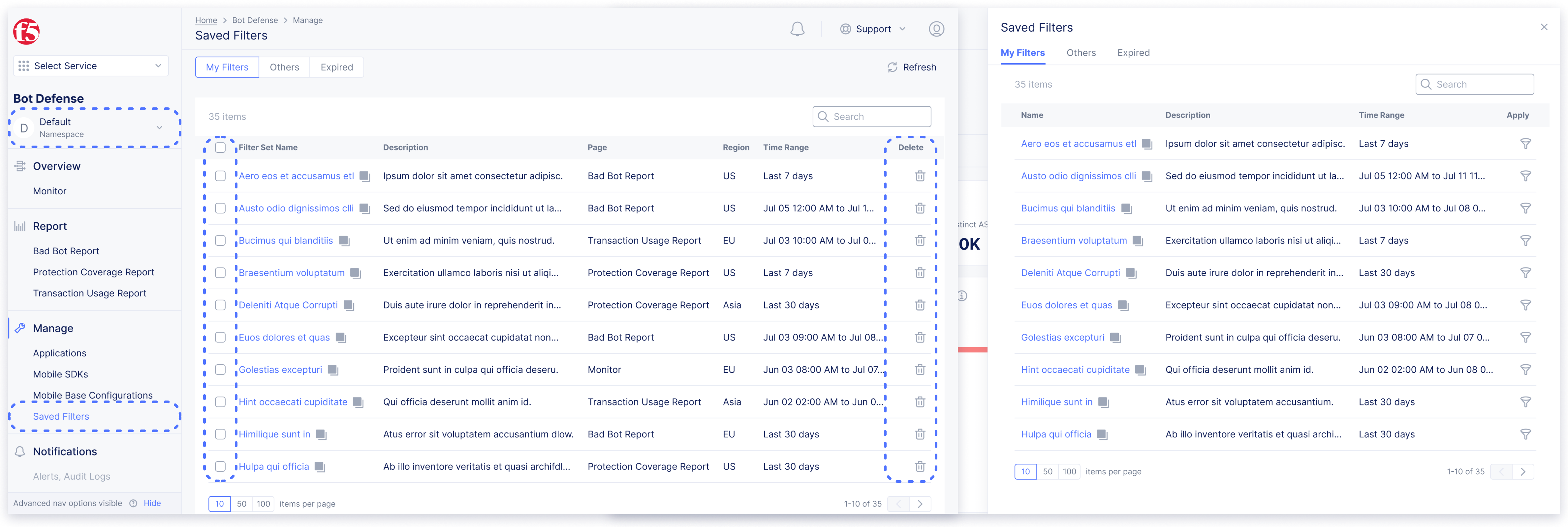 Define comprehensive filter access and application logic.