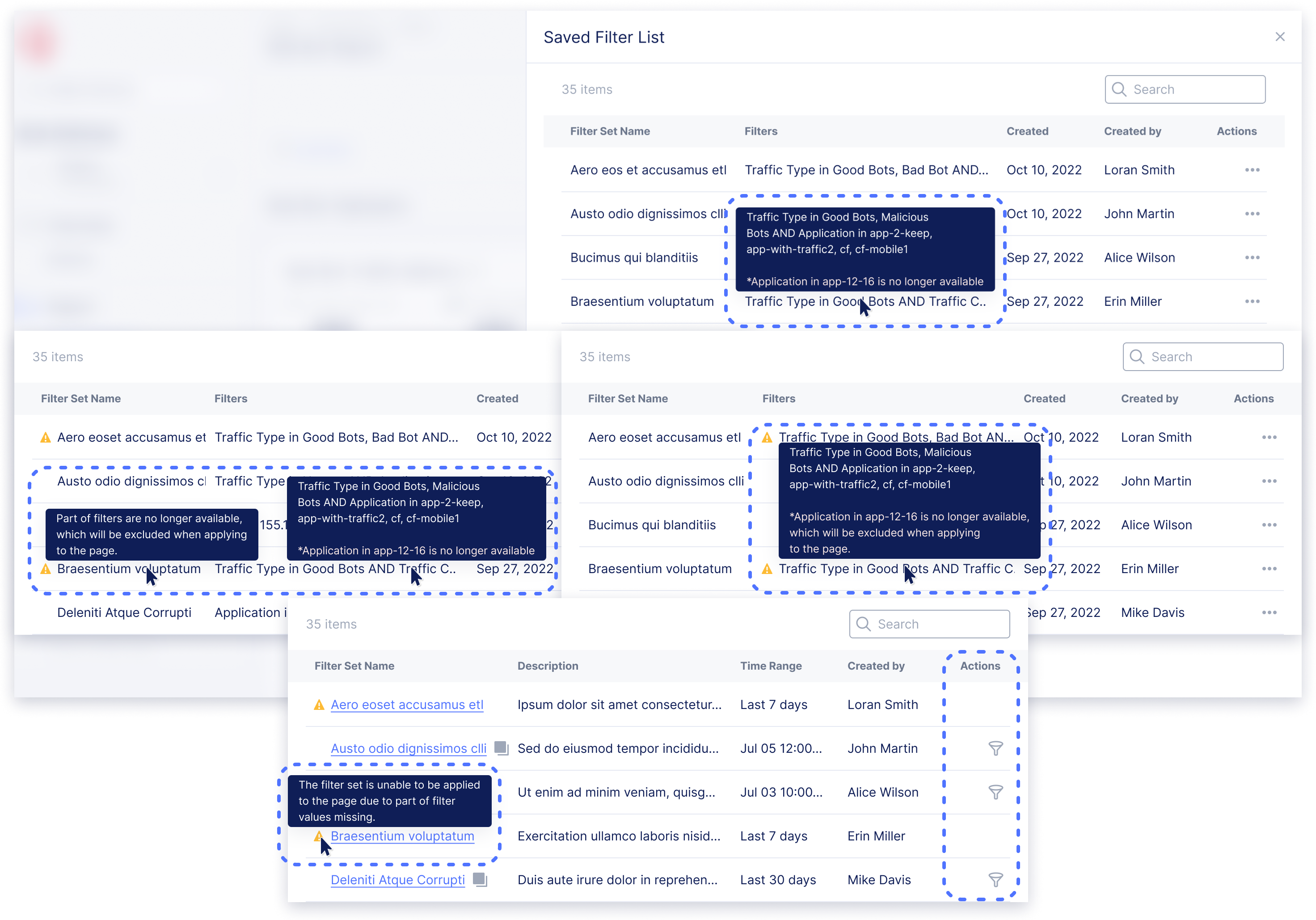 Either automatically remove invalid filter values or disable the entire filter set.
